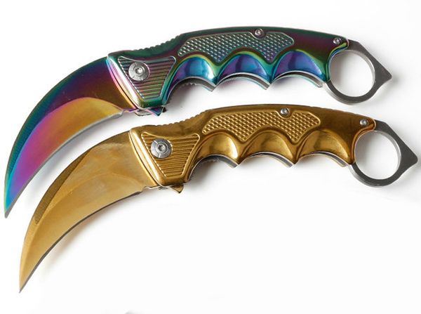 Coltello da artiglio a lama pieghevole di alta qualità 440C Lama rivestita in titanio Acciaio + Manico in alluminio Karambit Coltelli tattici di sopravvivenza all'aperto