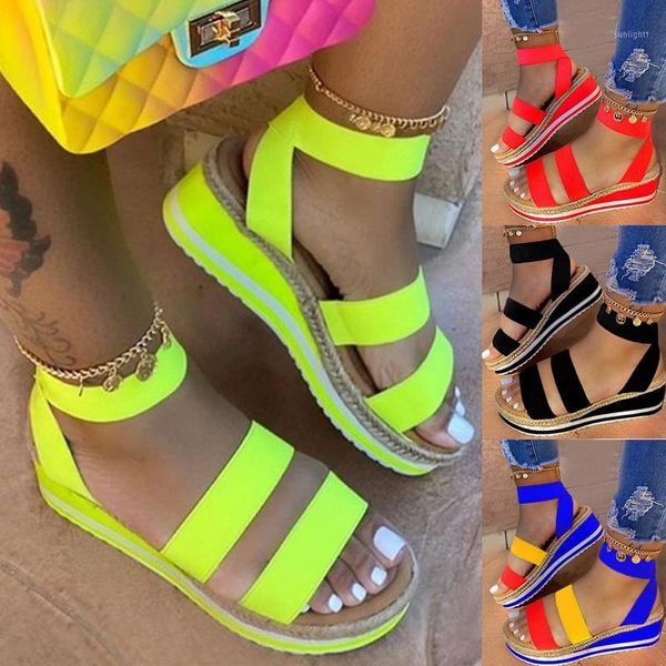 

sandals ladies shoes casual summer sandal's women slip on strap cross cool girls wedges platform candy color plus size 2021 open1, Black