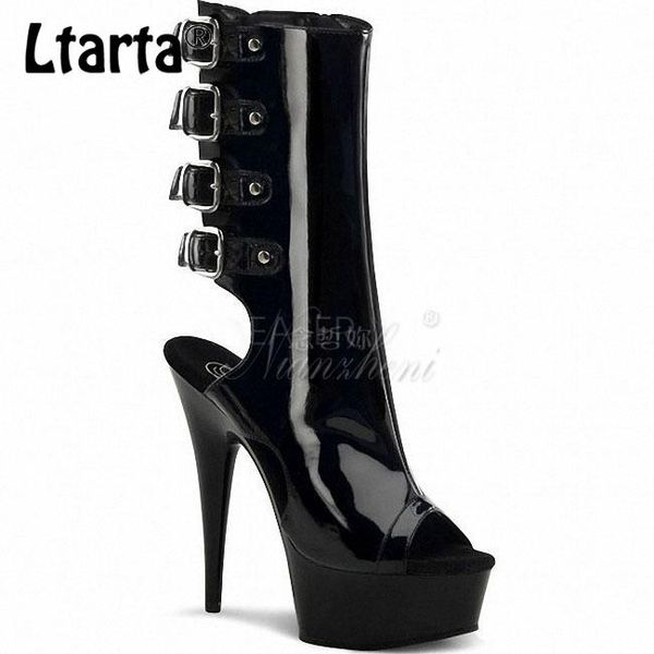 

ltarta 15cm super high heel thick bottom black patent leather belt buckle boots british back nightclub women's shoes lyp-c-135