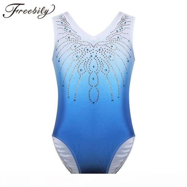 

kids girls sleeveless shiny rhinestone ballet dance gymnastics leotard one-piece swimsuit v shaped neck kids dance wear, Black;red