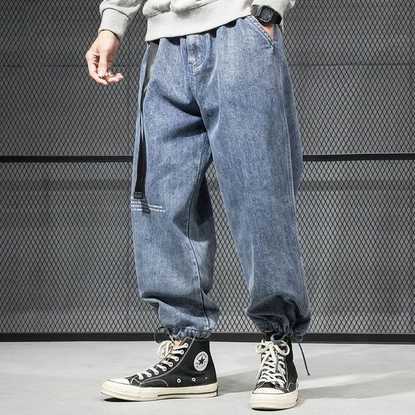 

fashion streetwear men jeans retro blue loose fit printed designer harem pants black gray slack bottom hip hop jeans homme