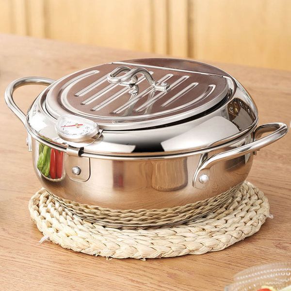 

kitchen deep frying pot thermometre tempura fryer pan temperature control fried chicken pot cooking tools stainless steel