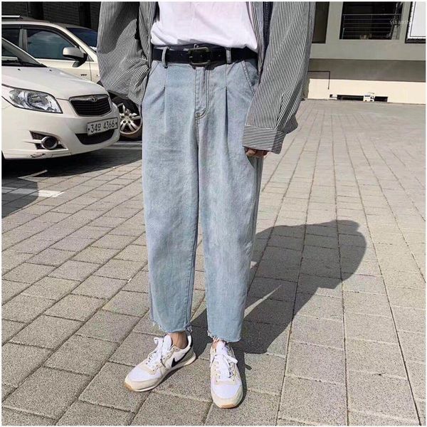 

2019 summer and autumn new listing hong style wild loose fashion casual jeans edge solid color nine pants blue -xl1