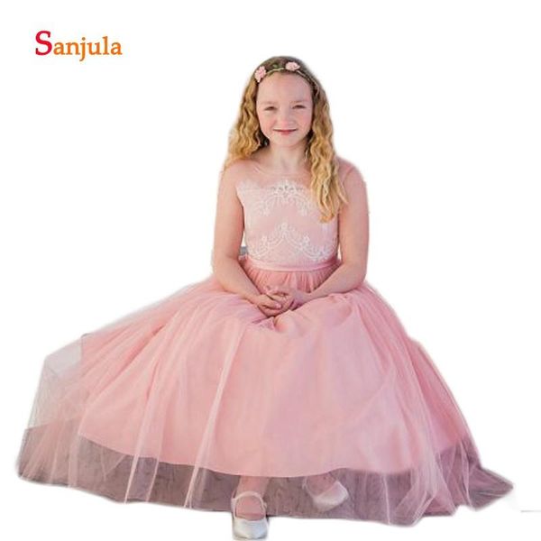 

lace appliques pink flower girls dresses scoop tank a-line little girls wedding party dress vestido daminha d151, Red;yellow