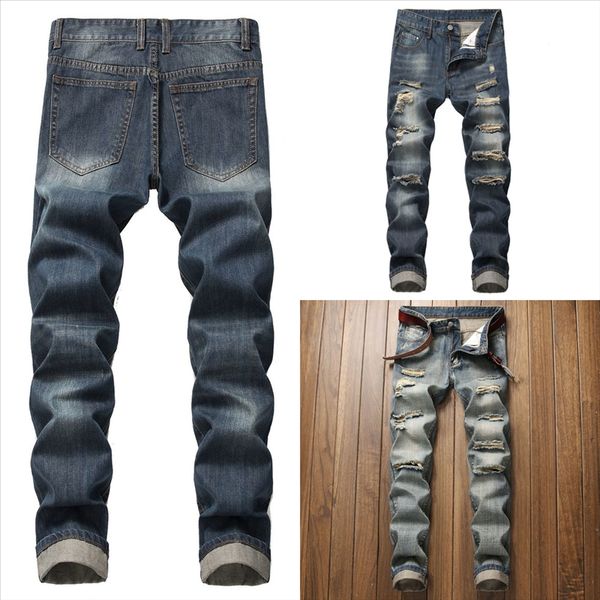 

pm2aw men jeans для slim fit fashion jeans man разрушено отверстие разорванные джинсы лодыжки молния тощие для, Black