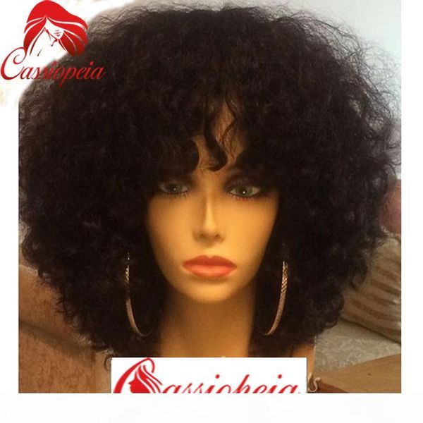 

8a grade malaysian afro kinky curly short human hair bob wigs for black women guless short curly lace wigs with bamgs, Black;brown