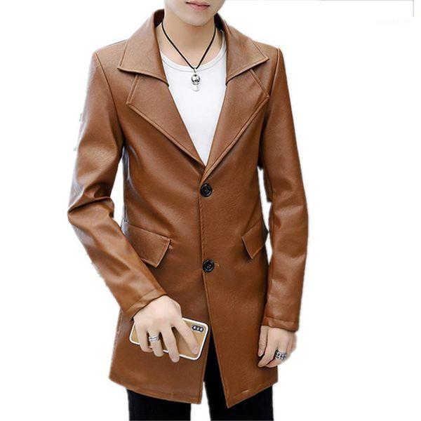 

trending products 2020 men leather clothing large size outerwear autumn leather jacket men's long windbreaker 17891, Black