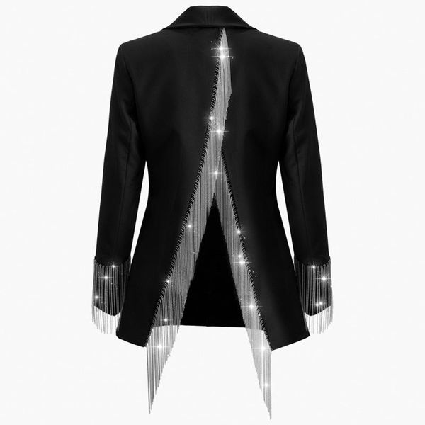 

women's suits & blazers heavy chains tassel coats fringe long sleeve one button back open crystals irregular overcoat, White;black