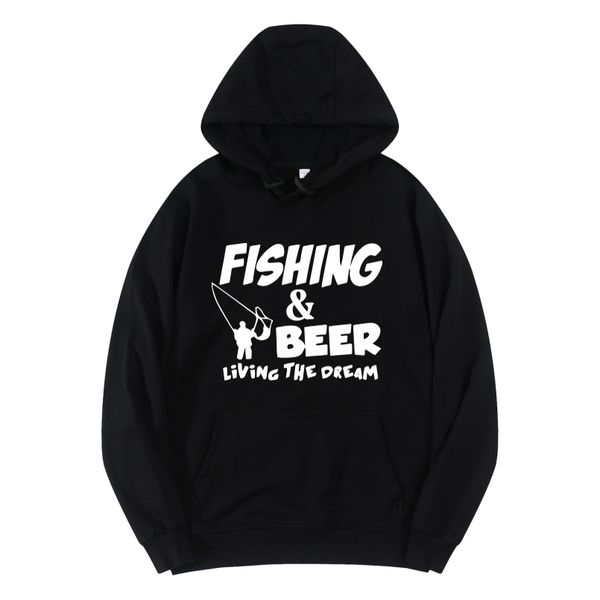 

fishing beer living in the dream cotton men hoodies drummer streetwear autumn sweatshirt women hip hop hoodie pullover men c0127, Black