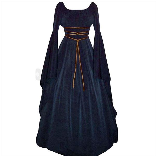 

38 women dress gothic punk style cool patchwork bandage long sleeve robe long dress female cosplay halloween party, Black;gray