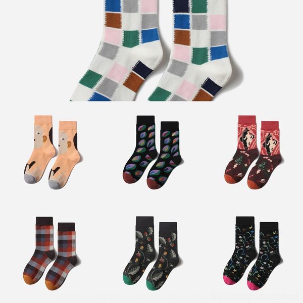 

8cujg and and winter world striped hand-painted flowers autumn plants new women's mid-calf personalized creative cotton socks medium so, Black