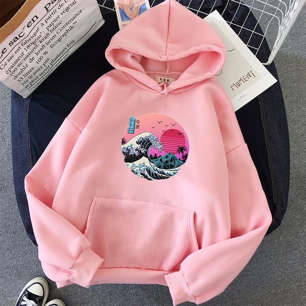 

the great retro wave oversized women hoodies pullover harajuku loose fleece streetwear outwear sweatshirts for women clothes y1109, Black