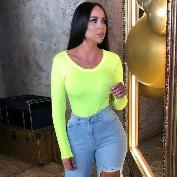 

2020 autumn and winter casual round neck long sleeve candy color tight jumpsuit women's clothing1, Black;white