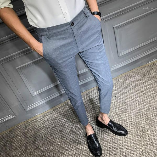 

2020 new british style men plaid pants fashion business formal pants for men slim fit office trousers dress1, White;black