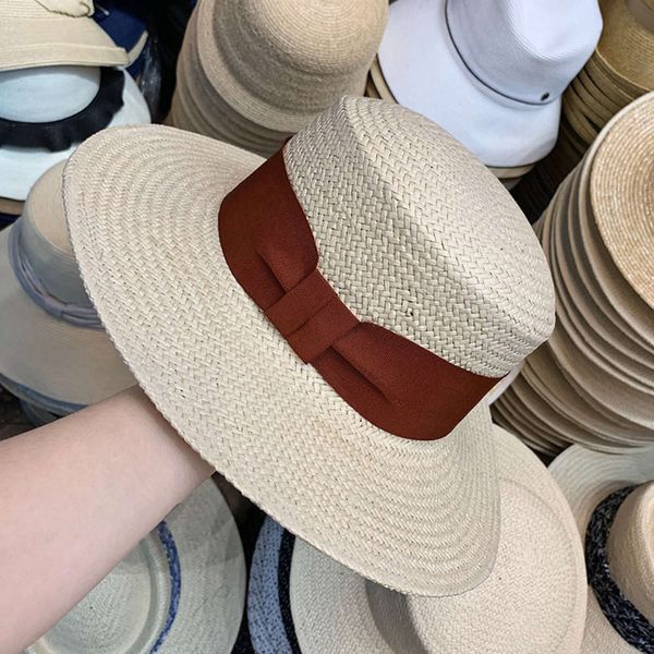 

lafite straw korean new bowknot decoration, solid color big brim sunscreen hat, elegant, Blue;gray