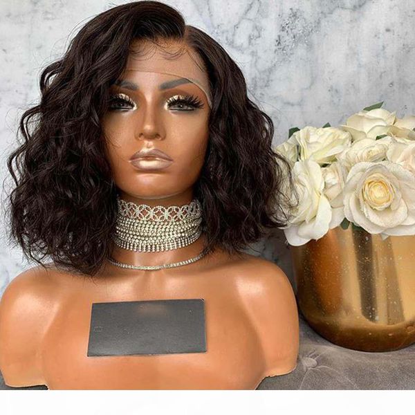 

peruvian bob loose wave full lace human hair lace front wigs pre plucked hairline 13x6 lace front wig natural color bleach knots 360 frontal, Black