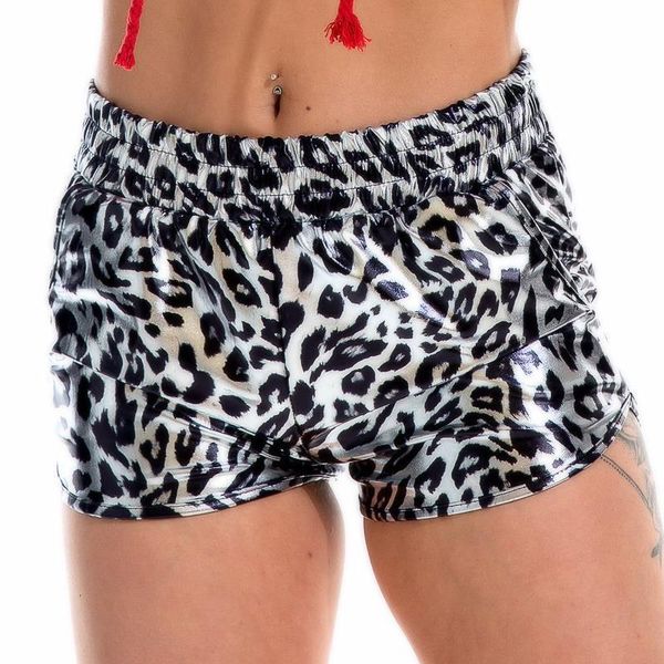 

women skinny pu leather silver leopard shorts summer shiny elastic waist metallic booty club rave festival ants bottoms, White;black