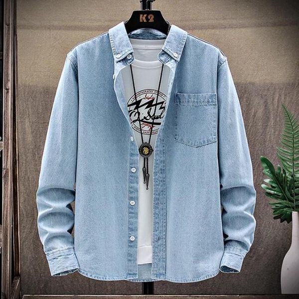 

men's casual shirts spring autumn men denim thin shirt long sleeve soft 100% cotton two pockets slim slight cowboy, White;black