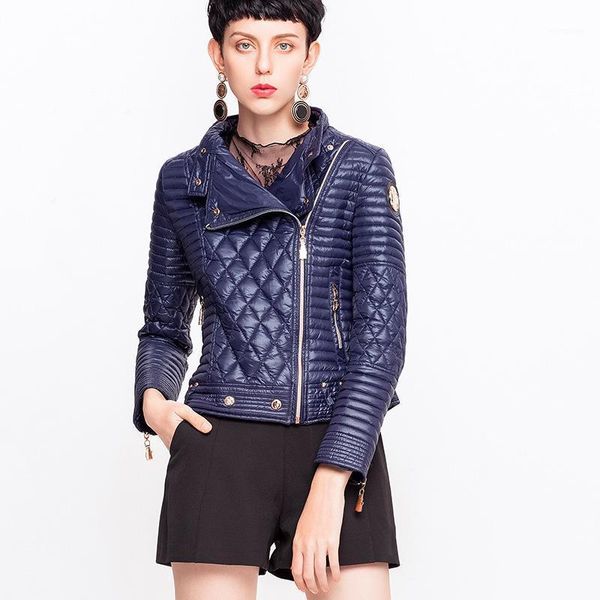 

women's winter down jacket 2020 new fashion plaid motorcycle puffer jacket female short slim parka lady warm coat chaqueta mujer1, Black