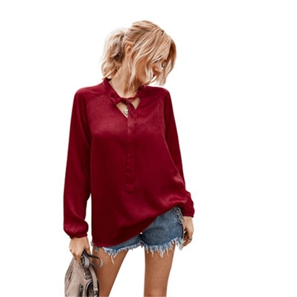 

2021 new new lets feminine velvet bow long casual sleeve solid color elegant office ladies shirt 02ad, White