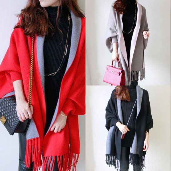 

2020 spring and autumn new women's tassel large shawl cardigan women's fashion long knitwear cloak knitwear sleeve cape tyjjn, White;black