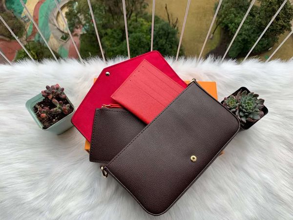 

fashion designer in body set 3pcs box casual one cross handbag and holder purse long women card dust bag with gift suwrs, Red;black