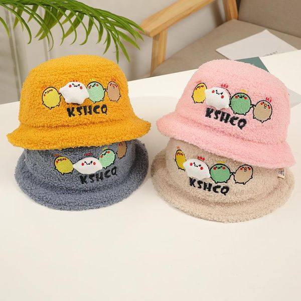 

winter warm bucket hat plush toddler basin cap cute accessories for kids, Blue;gray