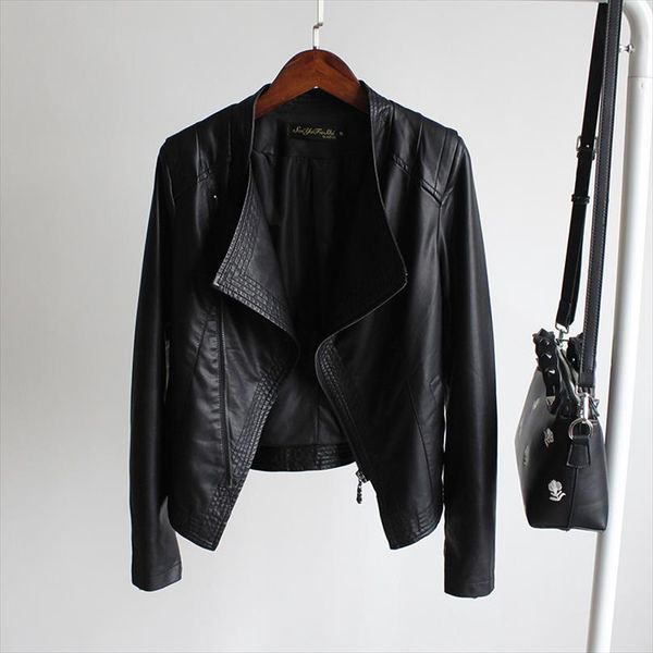 

new women leather jacket spring autumn clothing slim motorcycle pu leather jacket female short zipper fashion coat 2030, Black