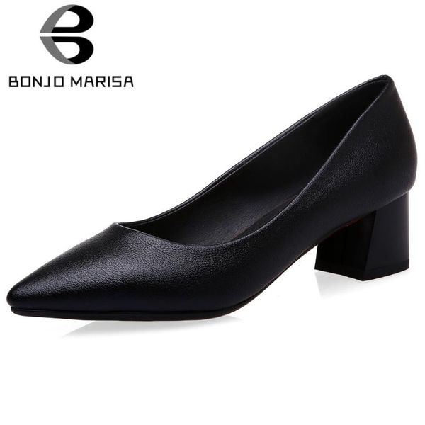 

bonjomarisa ladies elegant office pointed toe pumps med hoof heels pumps women concise shallow shoes woman, Black