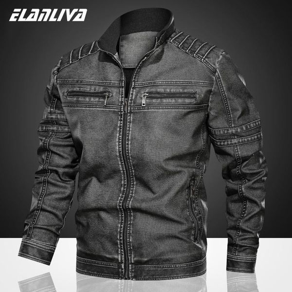 

autumn and winter new chaqueta moto hombre biker leather coat men's stand collar jacket loose plus size leather jacket 6xl, Black