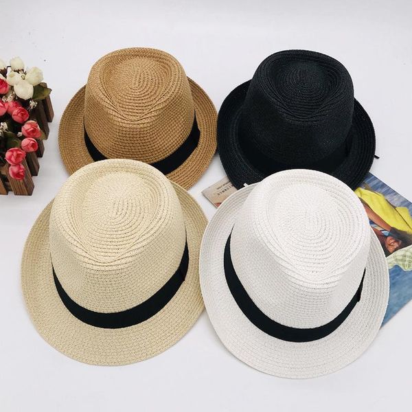 

classic straw hat parent child hat new straw sun beach braided children summer men beach hats for women, Blue;gray