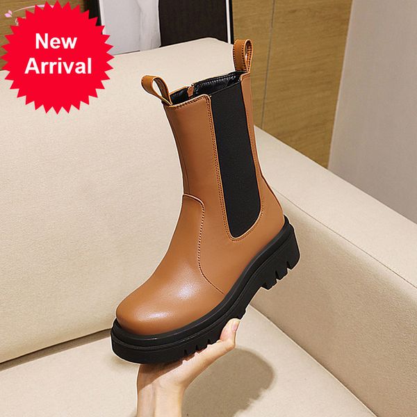 

2021 the new casual finger round toe stretch black-white zipper high heel platform robust motorcycle boots women's shoes s1ak