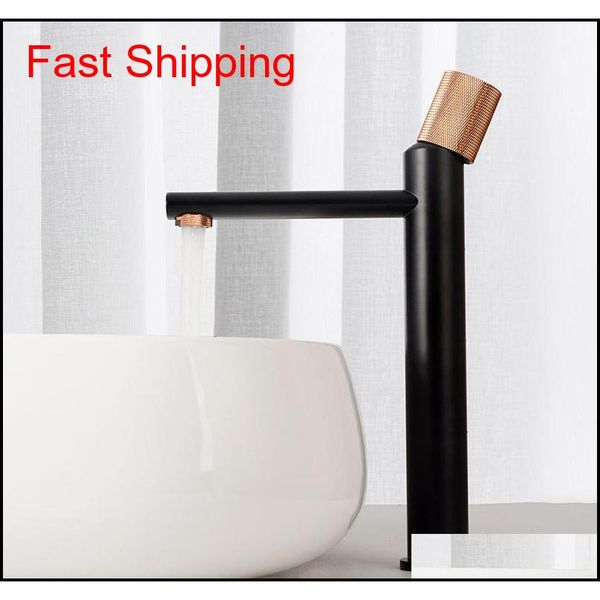 

gold rose & matt black faucet 100% brass bathroom basin faucet knurling design deck mounted water mix qyllyx new_dhbest