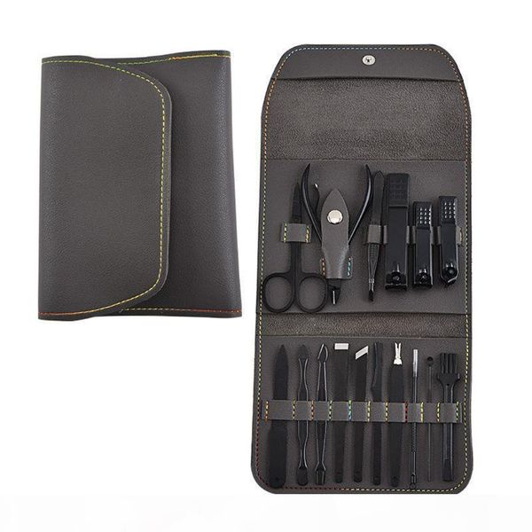 

16pcs manicure pedicure set finger toe nail clippers scissors grooming tool with leather case kit for women men