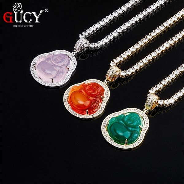 

gucy blue buddha pendant with baguette aaa cubic zircon hiphop necklace tennis chain hip hop punk jewelry 201013, Silver
