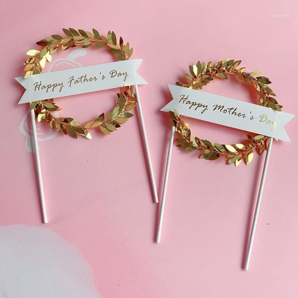 

new products gold leaves garland bronze handwritten mother's day happy father's day happy cake decoration plug-in decorative fla1