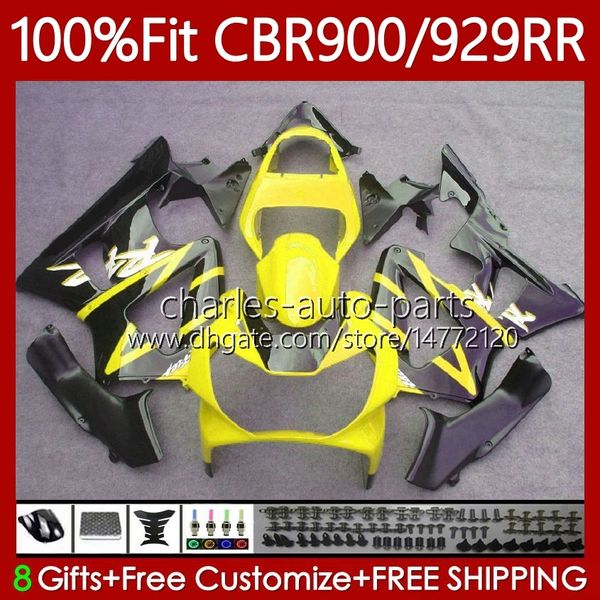 Injeção Amarelo Molde Preto para Honda 900cc 929CC CBR900 CBR929 RR 00-01 Bodywork 68NO.80 CBR929RR 900RR 929RR 900RR 900 929 RR CC 00 01 CBR900RR 2000 2001 Fairings