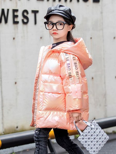 

8girls medium length boys and down jacket middle school colorful coat hooded children's bright face thickened winter 9, Blue;gray