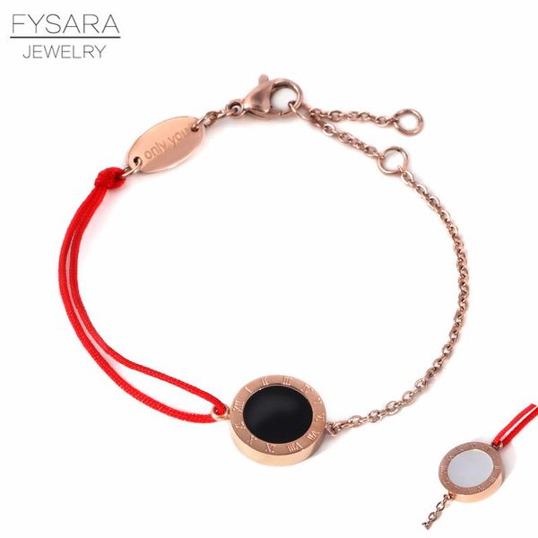 

charm bracelets fysara thin red rope chain & bangles for women roman numerial shell bracelet jewelry, Golden;silver