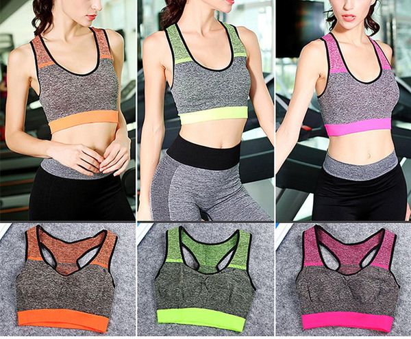 

women comfortable bra neon color vest underwear fitness exercise padded bra tank h178, Black;white