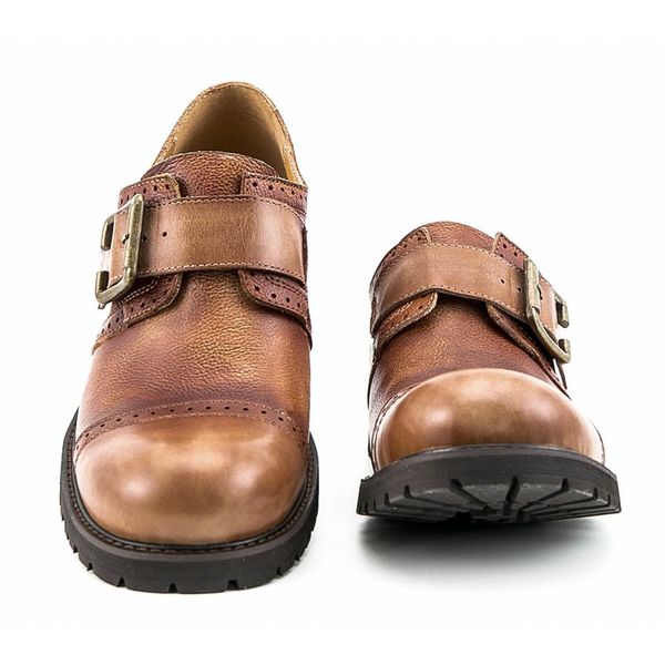 

2020 autumn round toe vintage mens genuine leather cow formal shoes england style buckle strap fashion sewing breathable coffee, Black