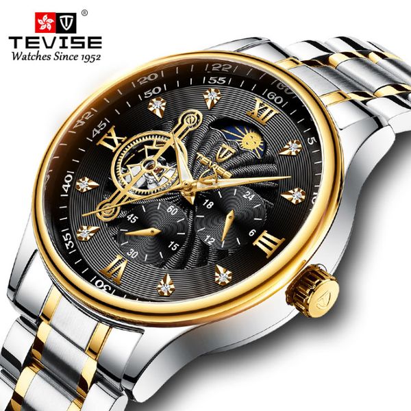 

2020tevise new style watch business waterproof men's watch mechanical watch manufacturer wholesale, Slivery;brown