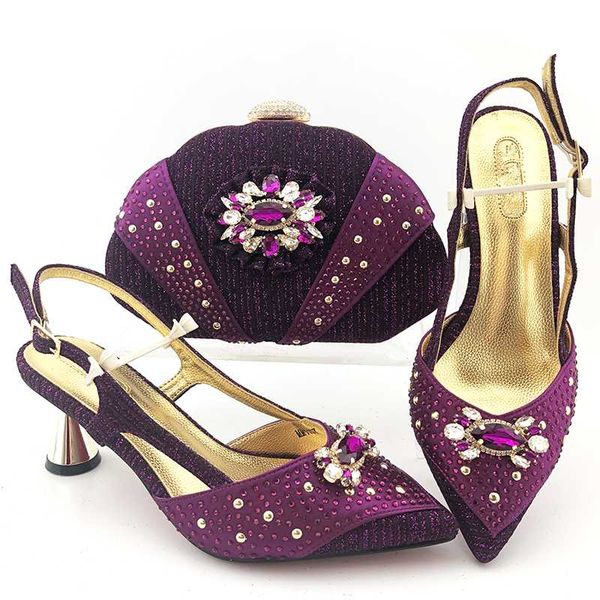 

dress shoes latest wedding/party sets purple pointed toe and handbag set with shinning stones mm1107 heel height 7cm, Black
