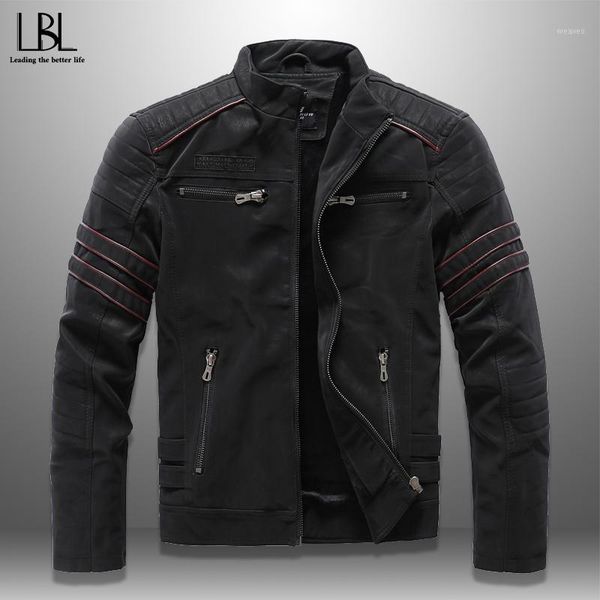 

2020 autumn mens casual leather jacket winter inner fleece cargo coat pu leather waterproof zip sleeve fashion pattern jaqueta1, Black;brown