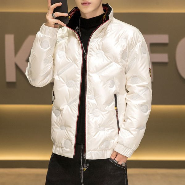 

2021 new autumn winter jacket new clothes down male style short-footed collar bright white cotton lint dkdk, Black