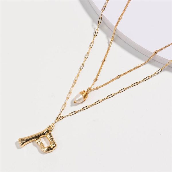 

pendant necklaces party trendy vintage natural freshwater pearl 2-multi-layer lady necklace jewelry gold alloy letter, Silver