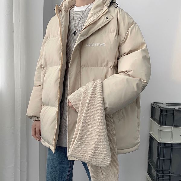 

2021 new korean winter warm jackets men parkas women oversized outwear solid color hooded thicken coats parka 544v, Black