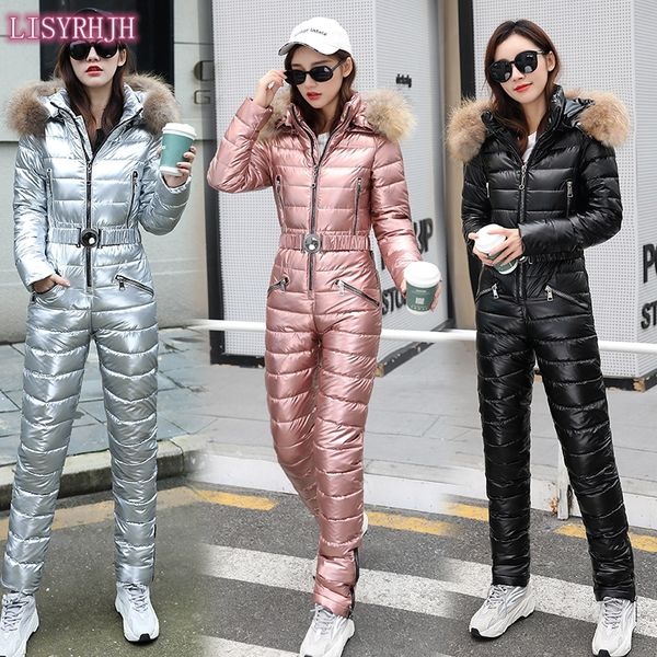 

female winter long coat hooded jumpsuit outwear for women womens winter jackets with fur collar warm thicken plays c1111, Black