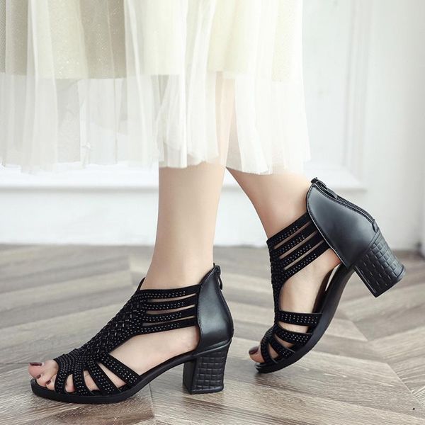 

38# 2021 new arrival sandals women fashion crystal hollow out peep toe wedges sandals high heeled shoes sandália feminina, Black