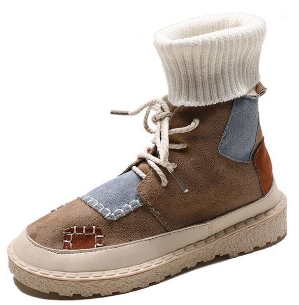 

autumn and winter explosions suede canvas color matching wild high-wool mouthboots women shoes1, Black